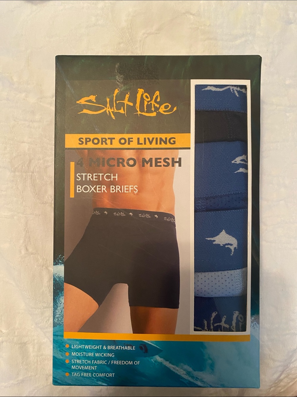 Salt Life Men's Blue Striped Dolphin Micro Mesh Boxer Briefs